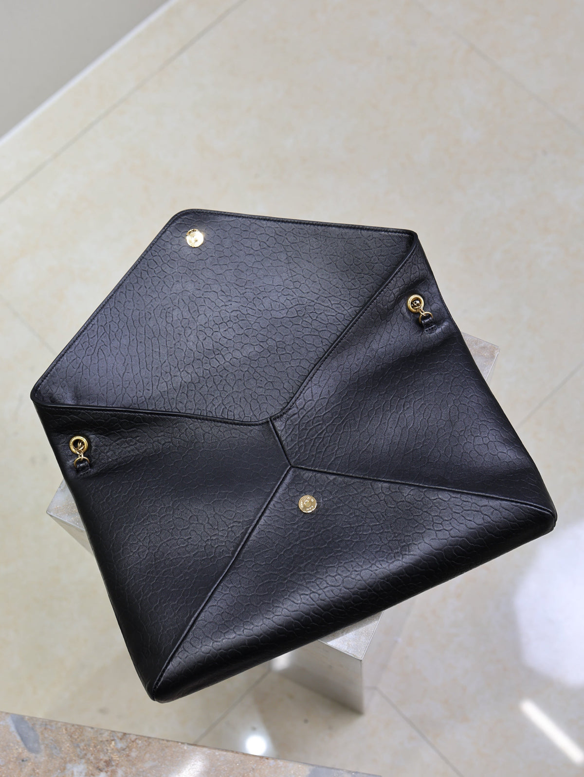 Saint Laurent 25S Cassandre Envelope Messenger 35 in Black Lambskin Gold Hardware Bag