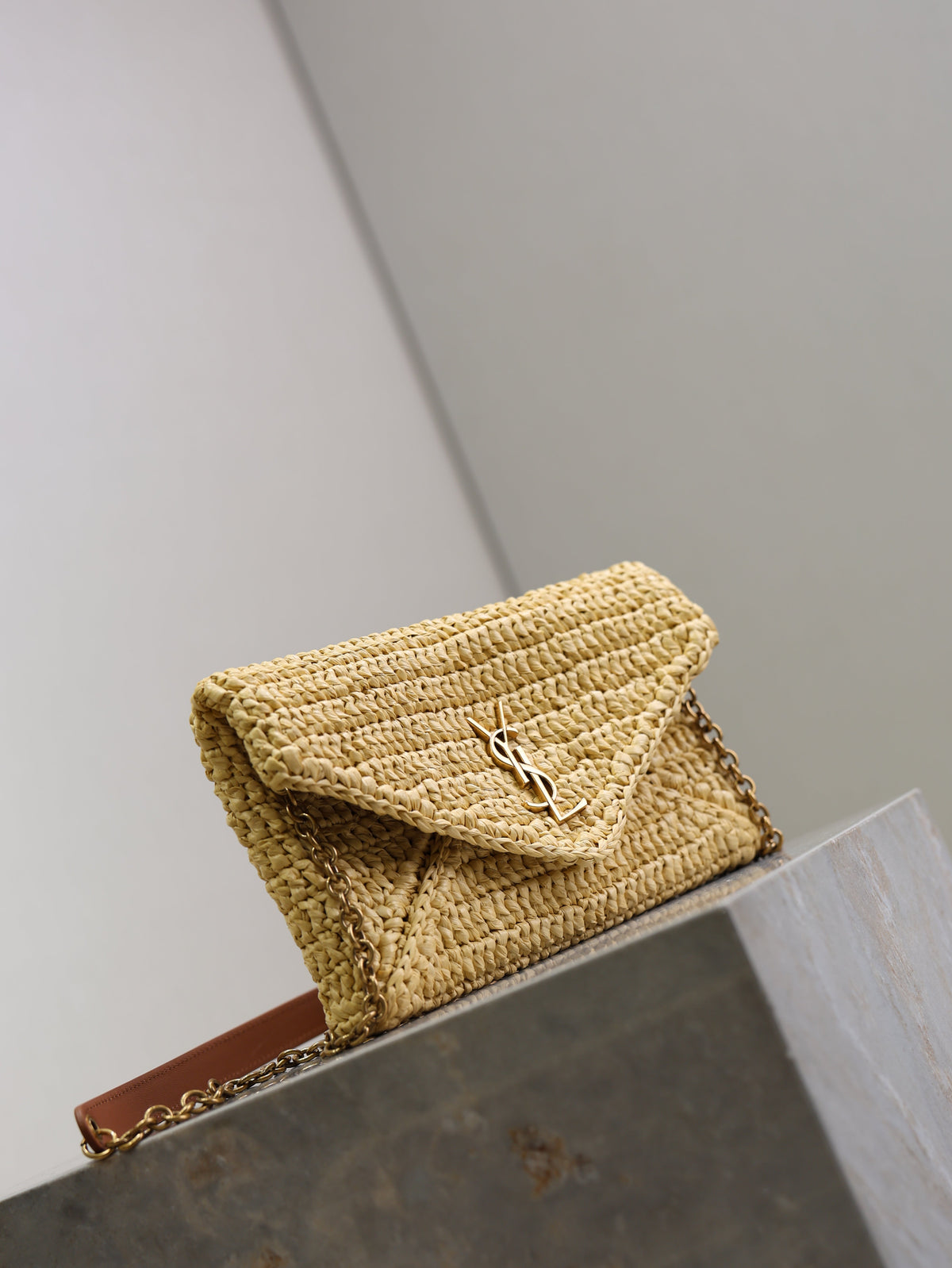 Saint Laurent 25S Calypso Bag 19 in Natural Raffia and Calfskin Gold Hardware