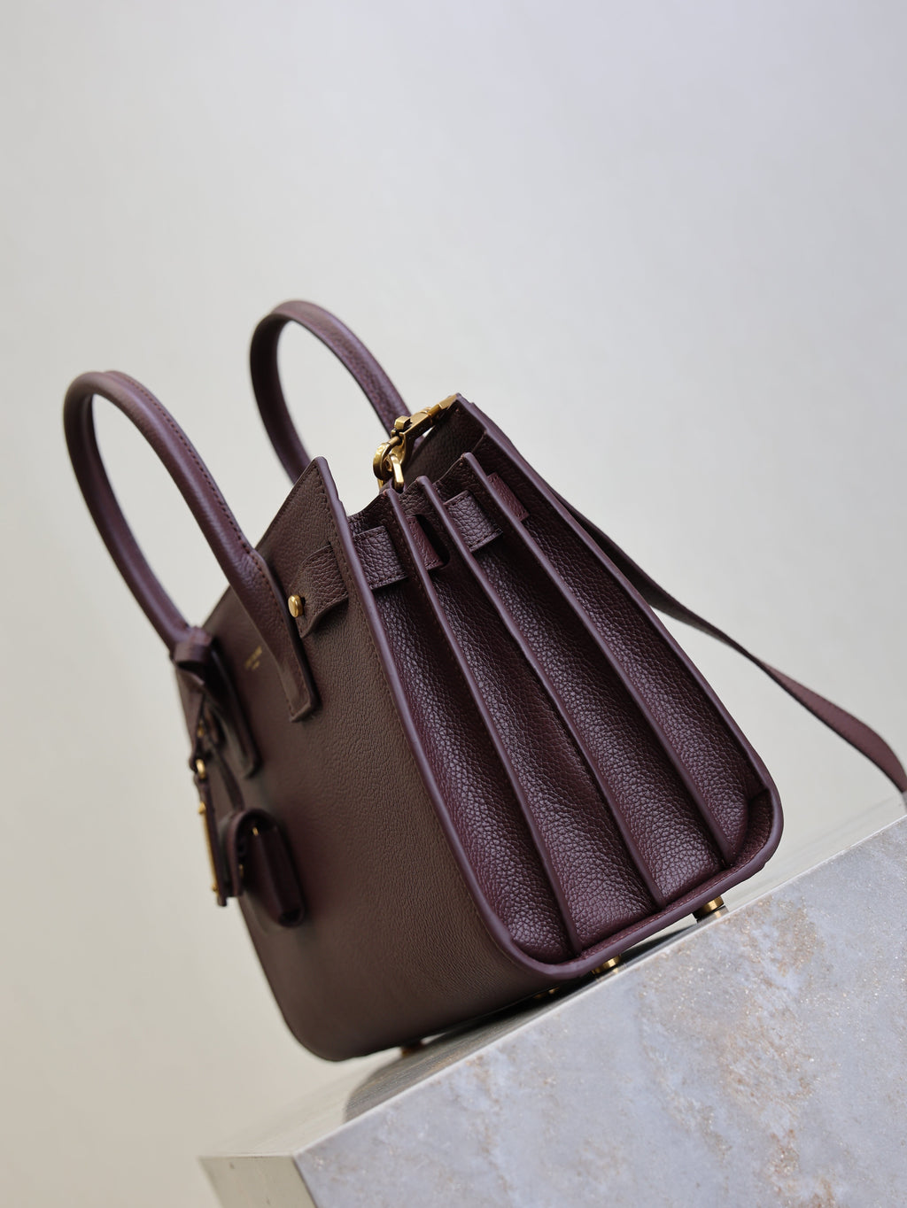 Saint Laurent 25S Sac de Jour MM 26 in Rouge Cabernet Supple Grained Calfskin Bag