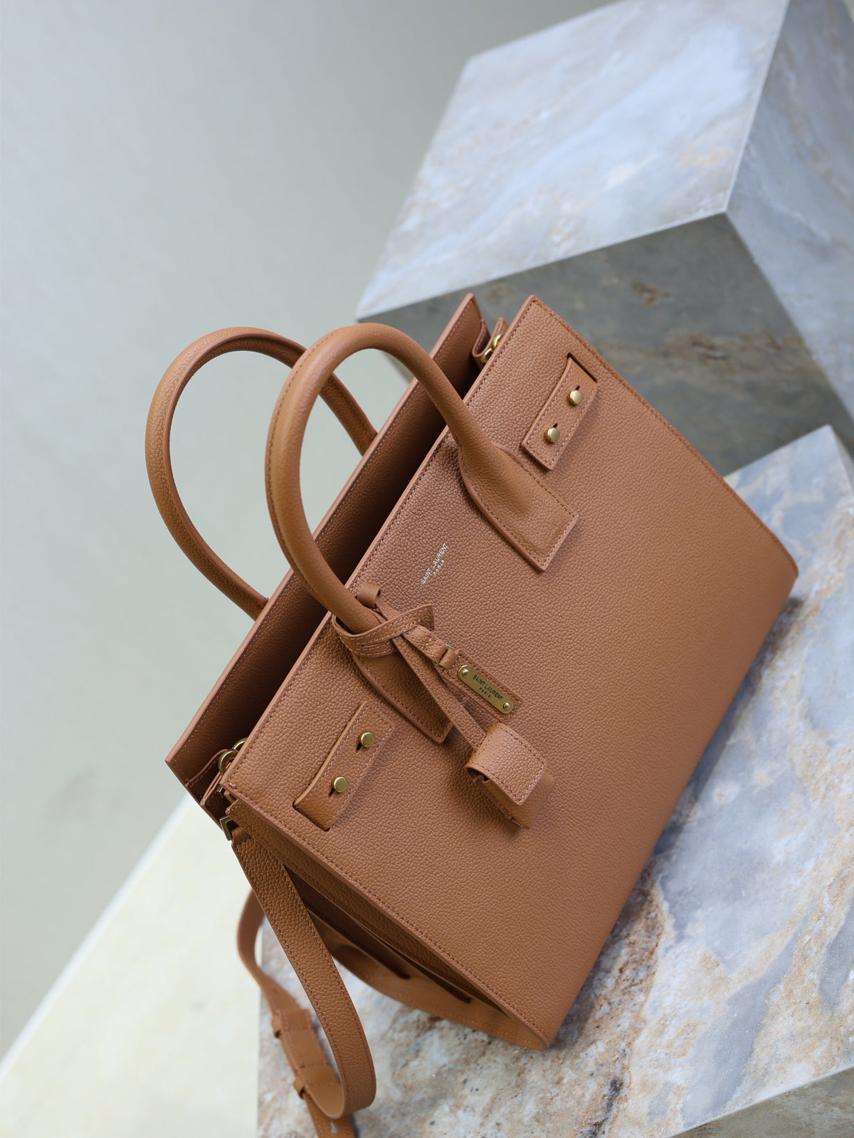 Saint Laurent 25S Sac de Jour GM 32 in Chestnut Brown Supple Grained Calfskin Bag