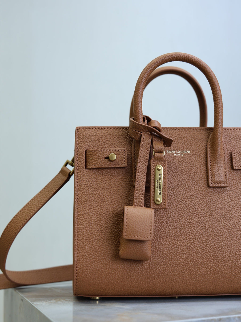 Saint Laurent 25S Sac de Jour MM 26 in Chestnut Brown Supple Grained Calfskin Bag