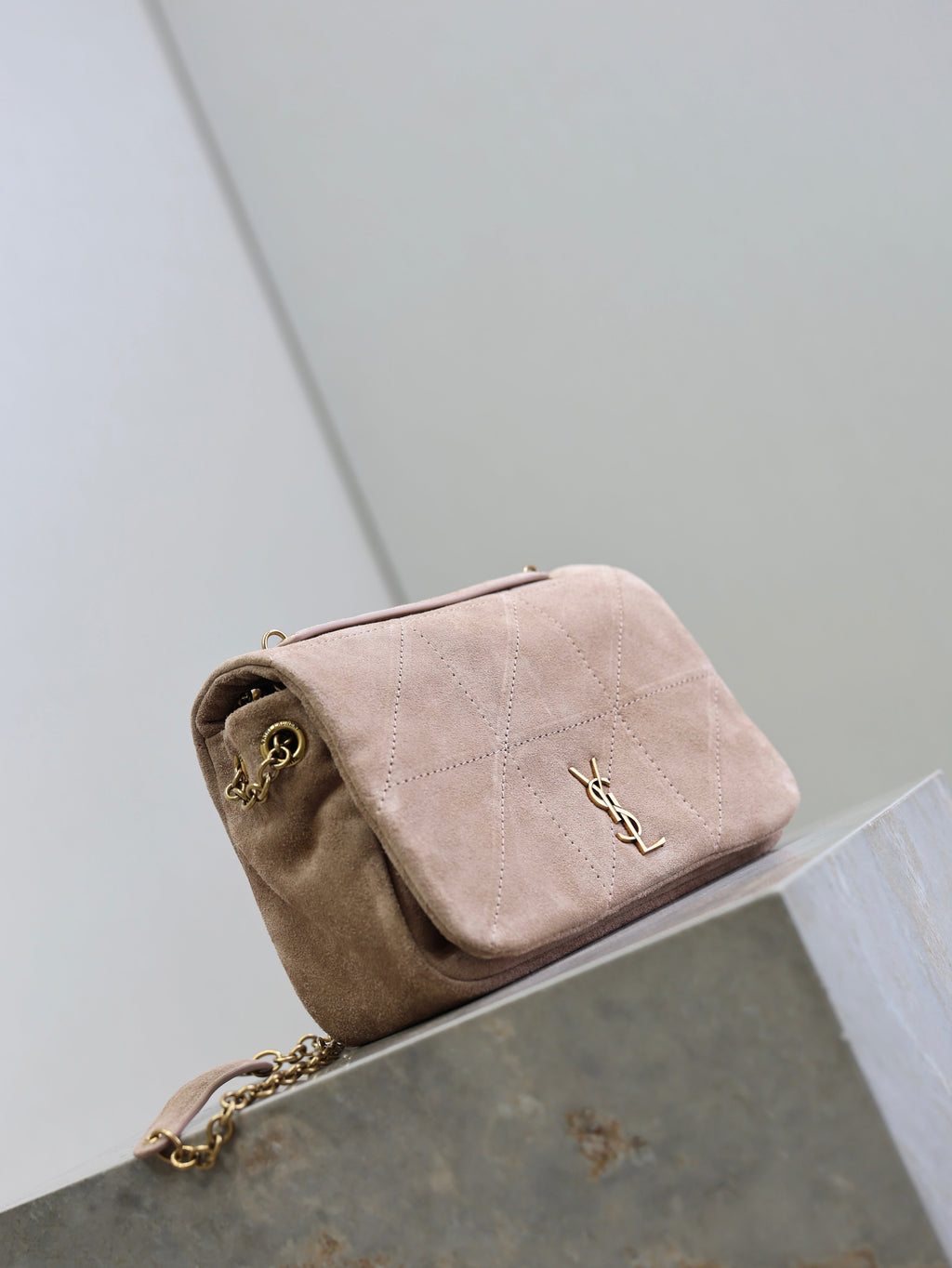 Saint Laurent 25S Jamie 4.3 Mini 20 in Dusty Rose Beige Suede Gold Hardware Bag