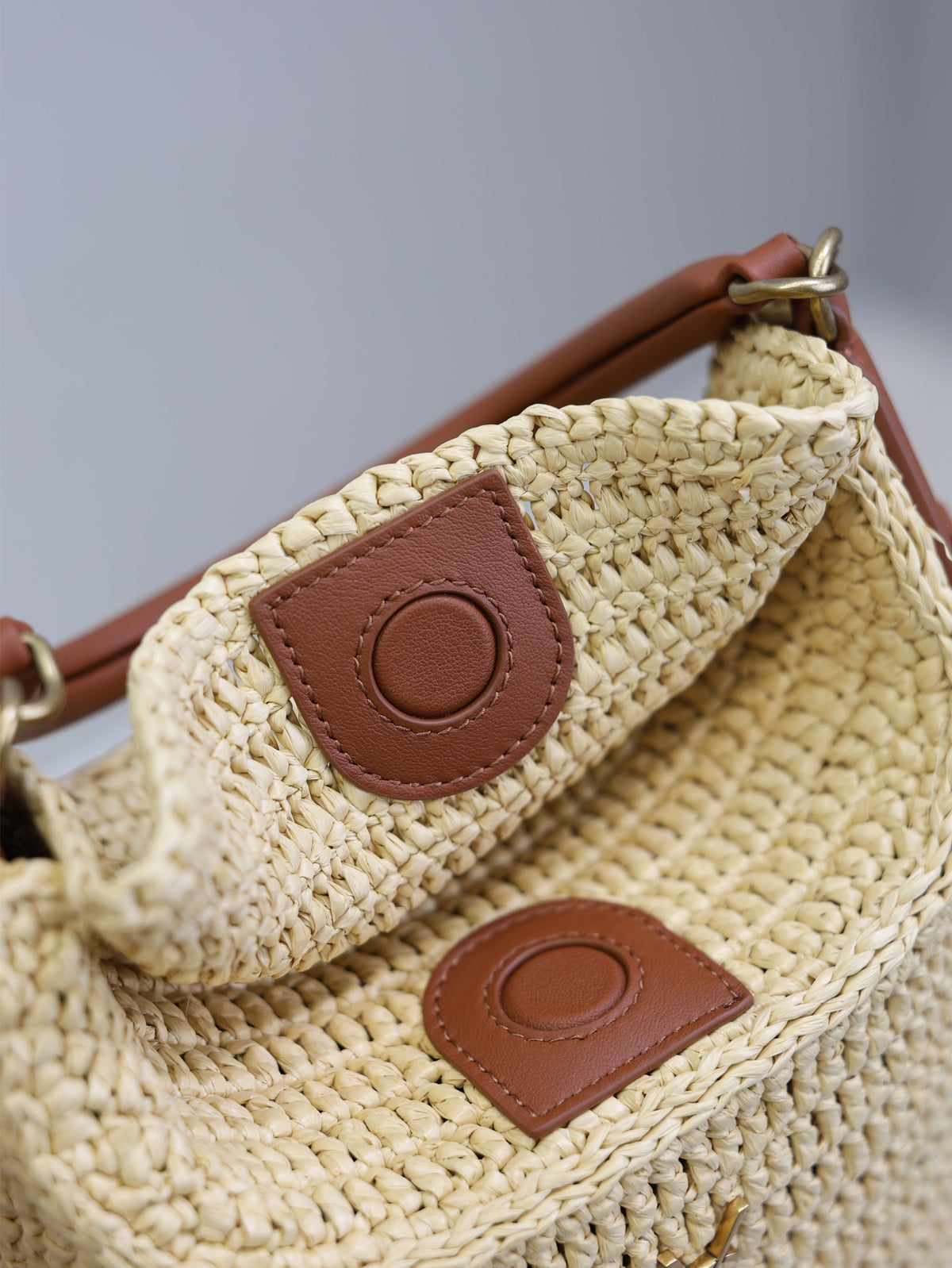 Saint Laurent 25S Gaby Bucket Bag 19 in Raffia and Calfskin Gold Hardware