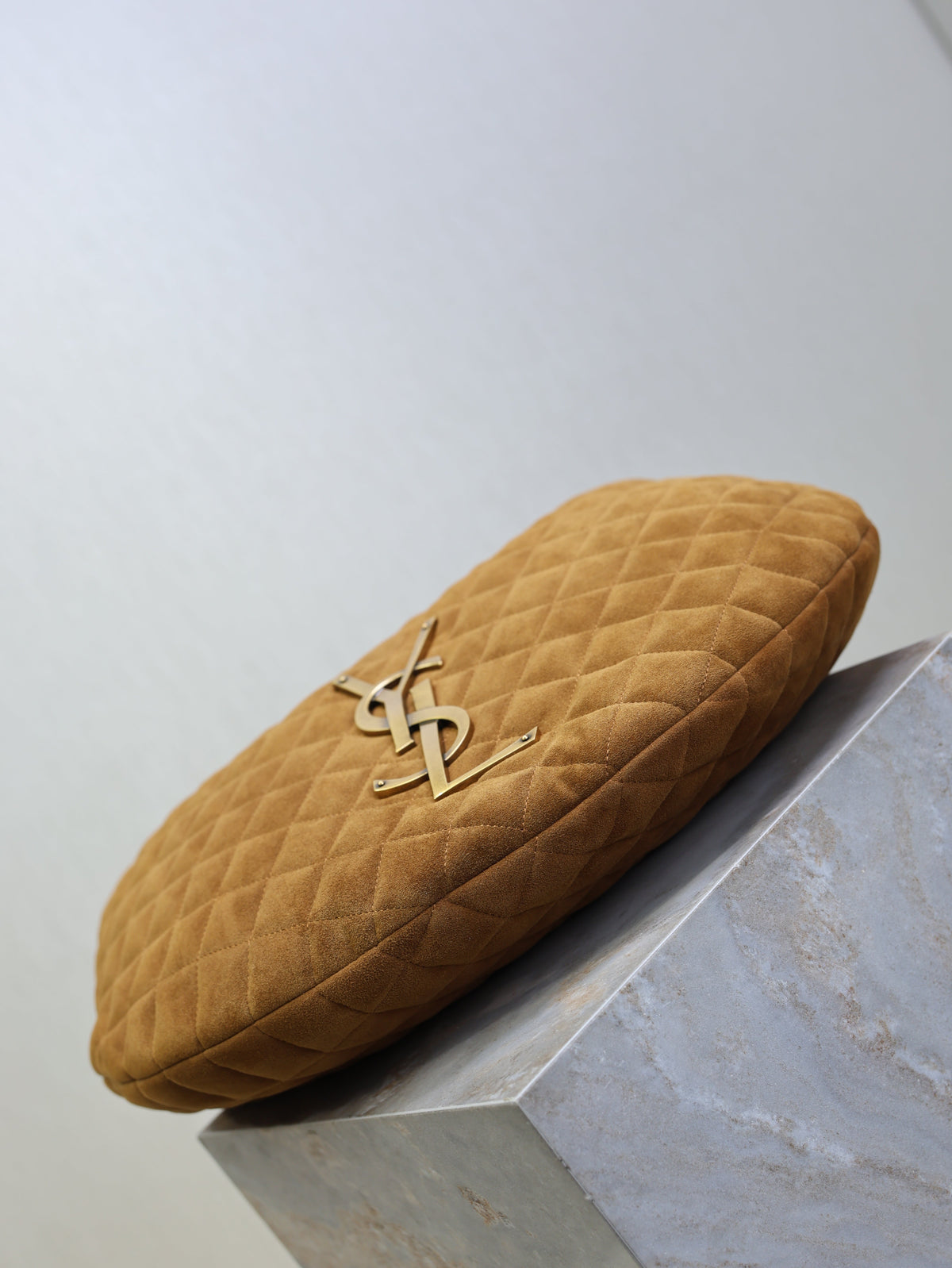 Saint Laurent 25S Icarino 44 in Caramel Quilted Suede Gold Hardwre Bag