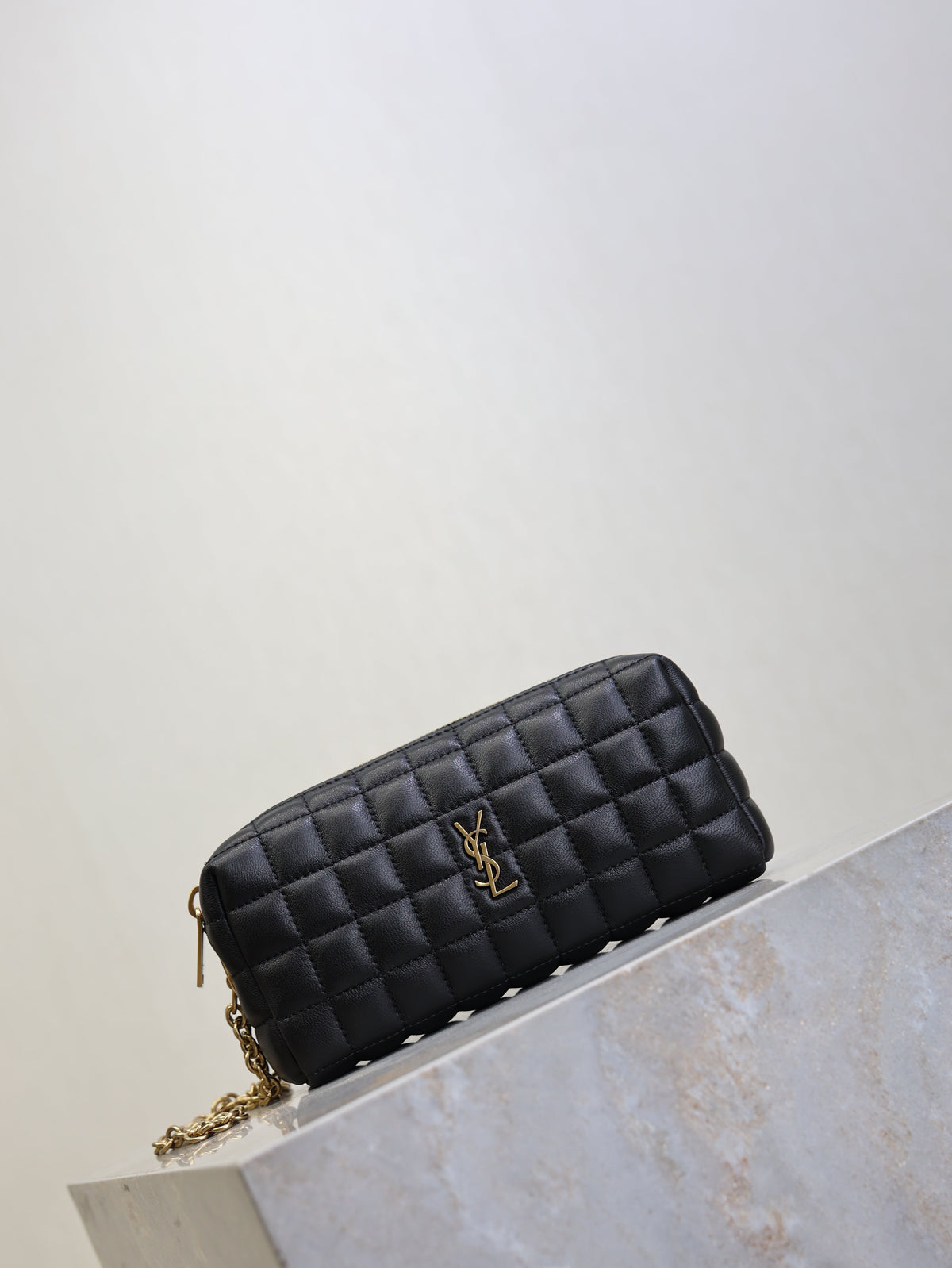 Saint Laurent 25S Cassandre Matelassé Carré Pouch On Chain 18 in Black Lambskin