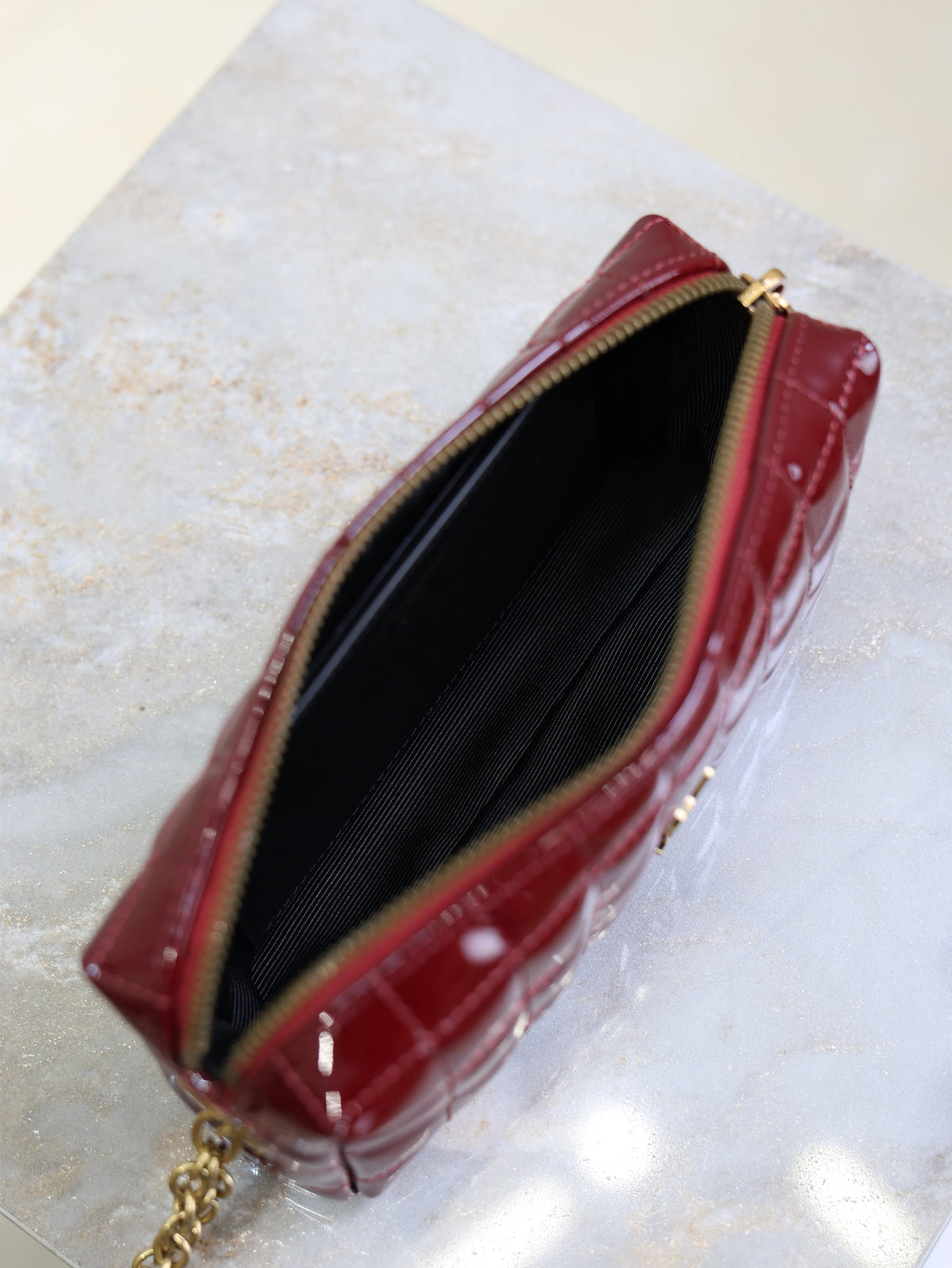 Saint Laurent 25S Cassandre Matelassé Carré Pouch On Chain 18 in Dark Red Wine Shiny Calfskin