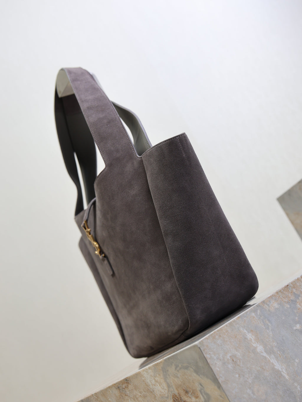 Saint Laurent 25S Le 5 À 7 Bea 50 in Dark Gray Suede Gold Hardwre Bag