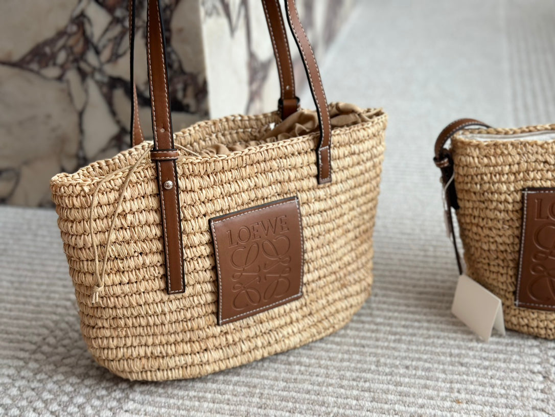 Loewe 27 Summer Woven Basket in Natural Raffia Bag