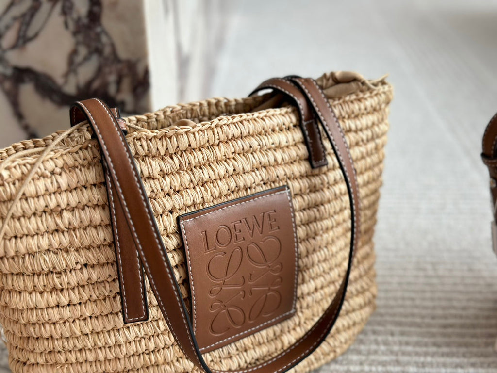 Loewe 27 Summer Woven Basket in Natural Raffia Bag
