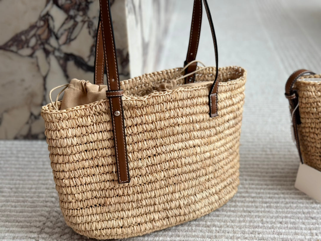 Loewe 27 Summer Woven Basket in Natural Raffia Bag