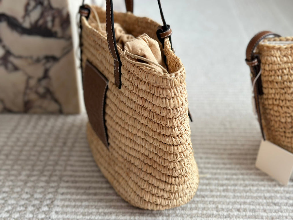 Loewe 27 Summer Woven Basket in Natural Raffia Bag