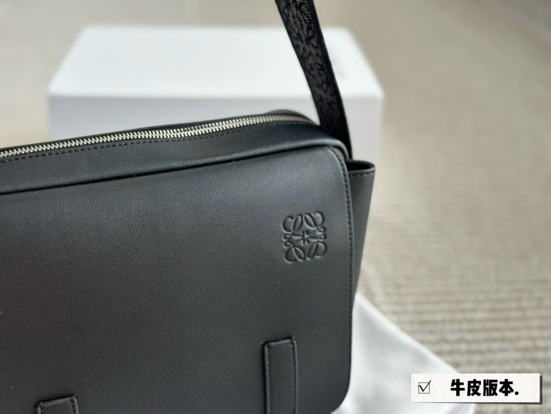 Loewe XS Military Messenger 25 Bag in Black Calfskin