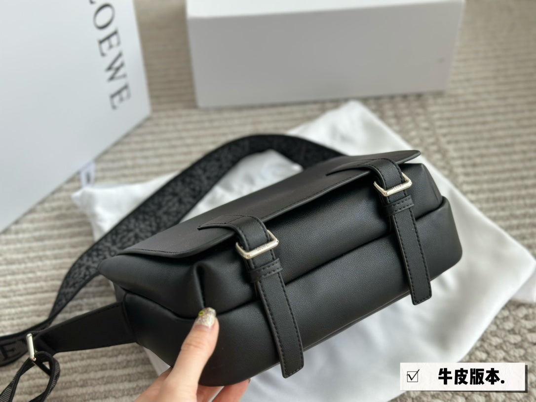 Loewe XS Military Messenger 25 Bag in Black Calfskin
