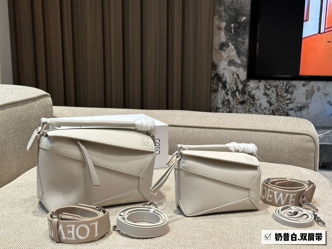 Loewe Medium 24 Puzzle Bag in White Grained Calfskin