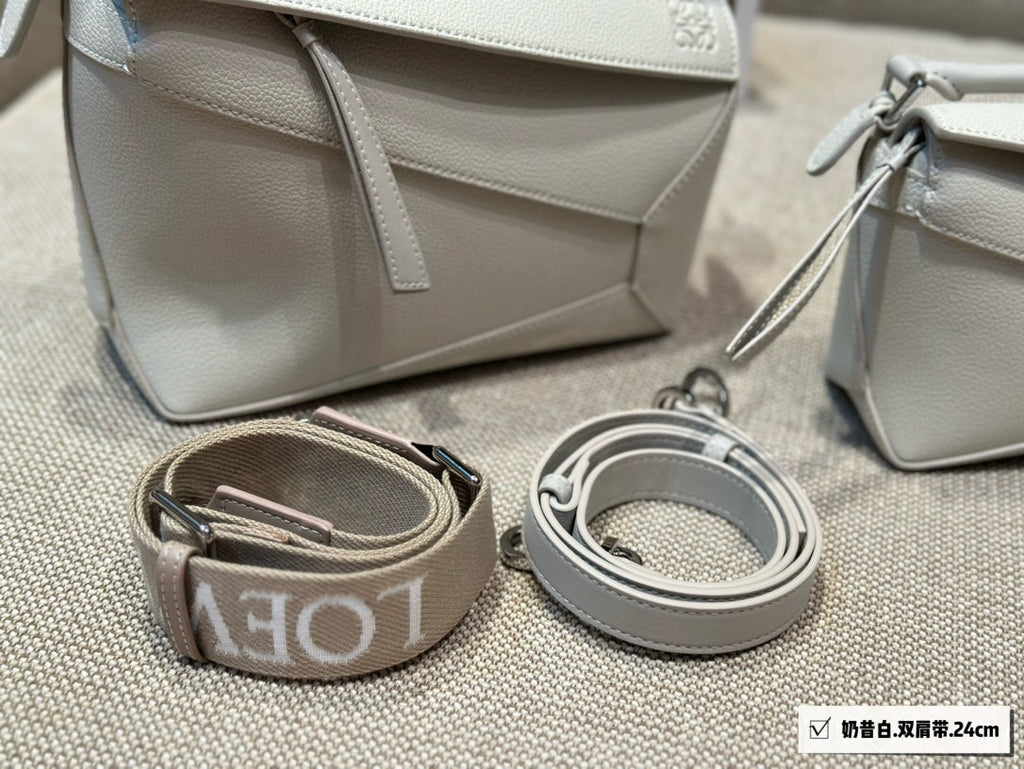 Loewe Medium 24 Puzzle Bag in White Grained Calfskin