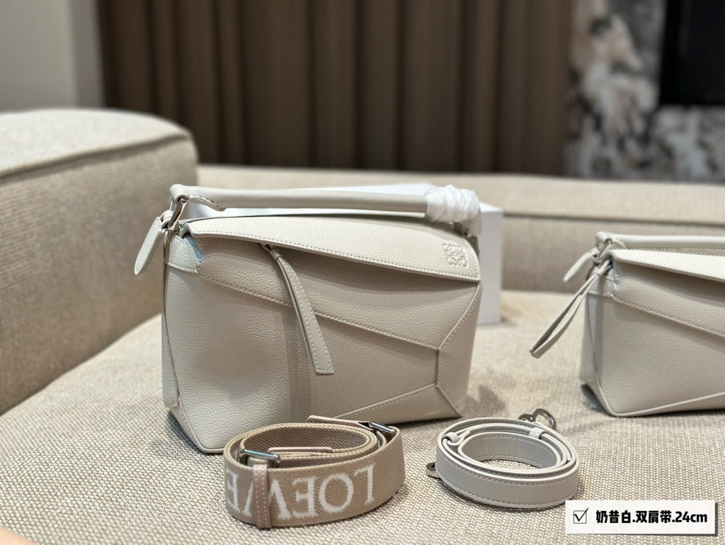 Loewe Medium 24 Puzzle Bag in White Grained Calfskin