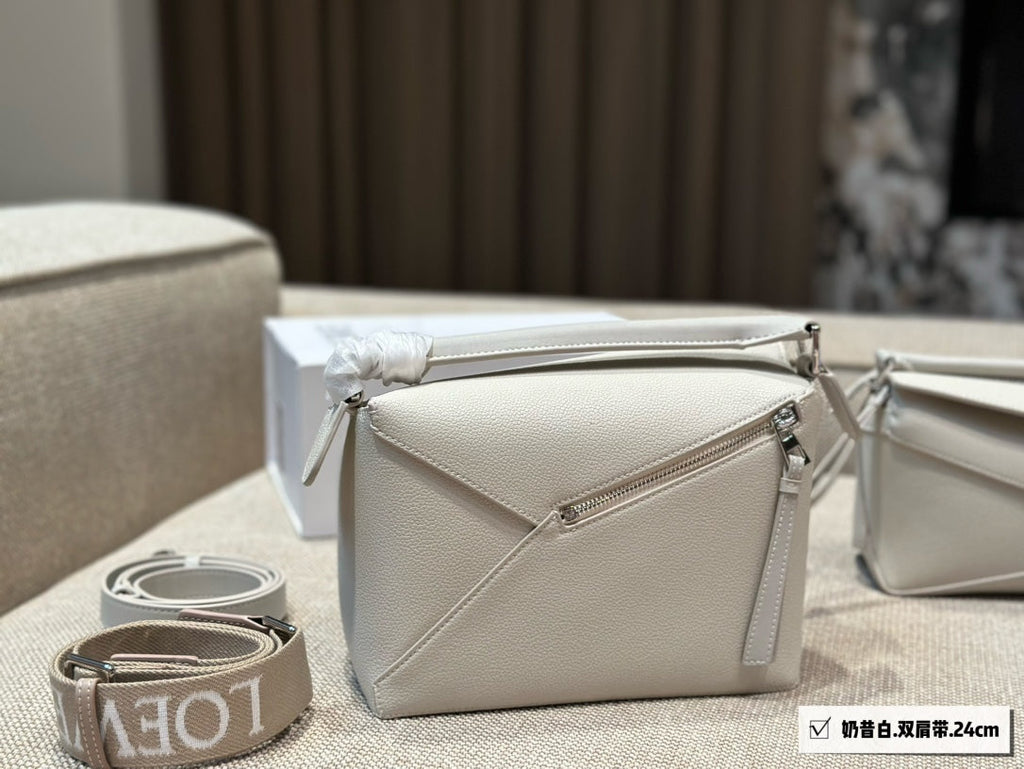 Loewe Medium 24 Puzzle Bag in White Grained Calfskin