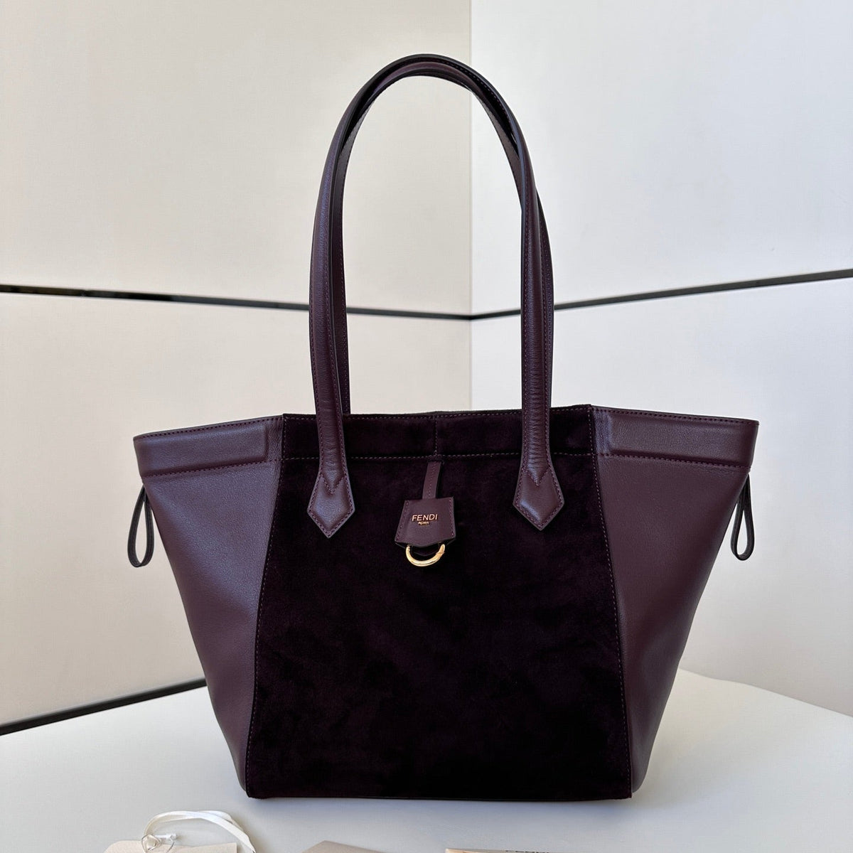 Fendi Origami Medium 27 in Wine Red Lambskin and Suede Bag