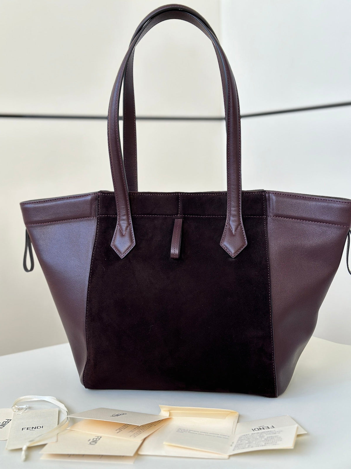 Fendi Origami Medium 27 in Wine Red Lambskin and Suede Bag