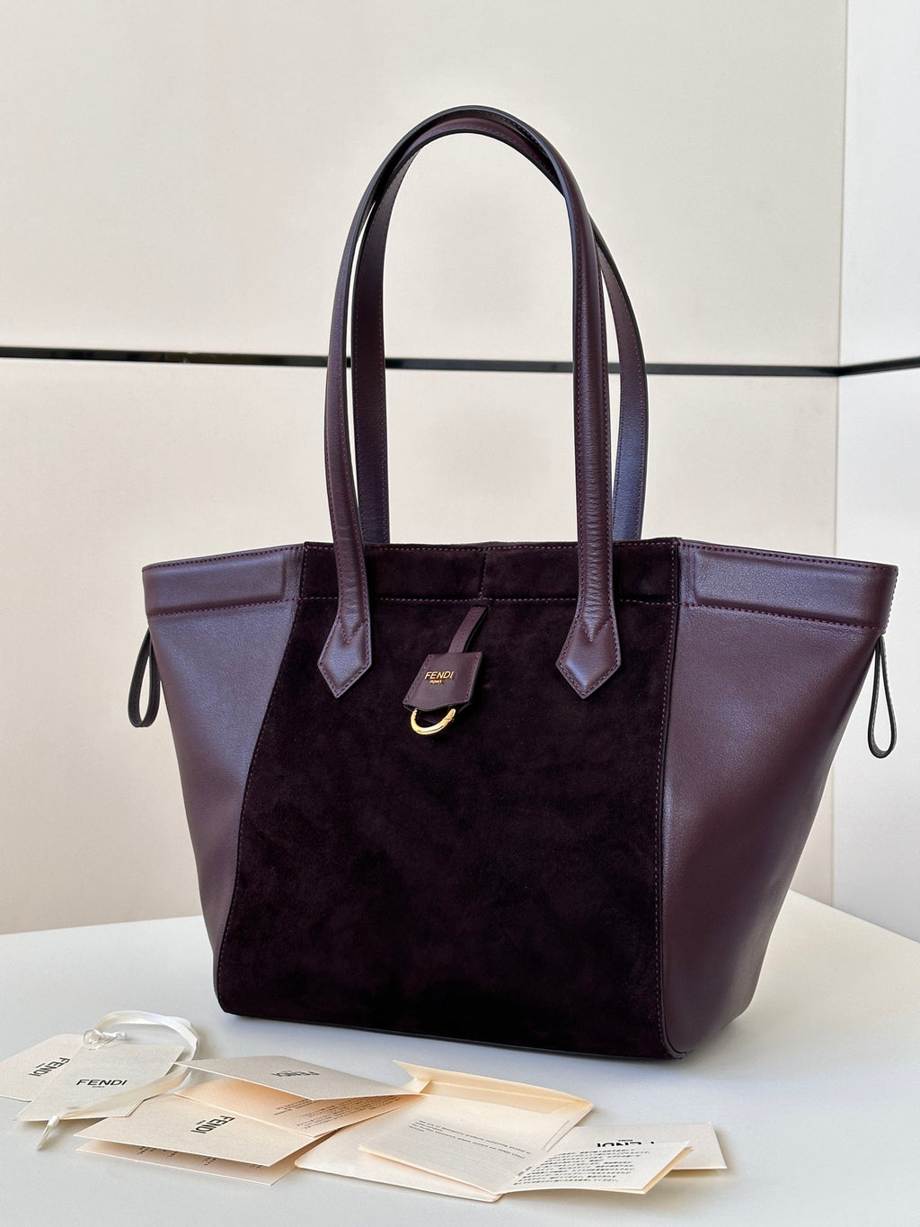 Fendi Origami Medium 27 in Wine Red Lambskin and Suede Bag