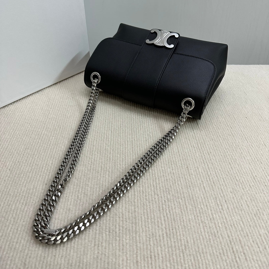 Celine Medium Victoire Bag 25 in Black Supple Calfskin Silver Hardware