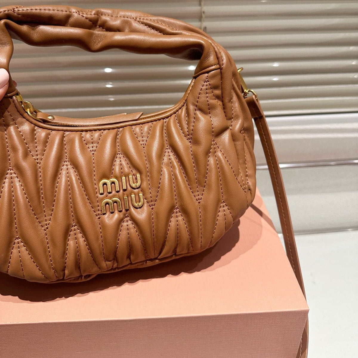Wander Matelassé Nappa Hobo Bag 23 in Caramel Brown Lambskin