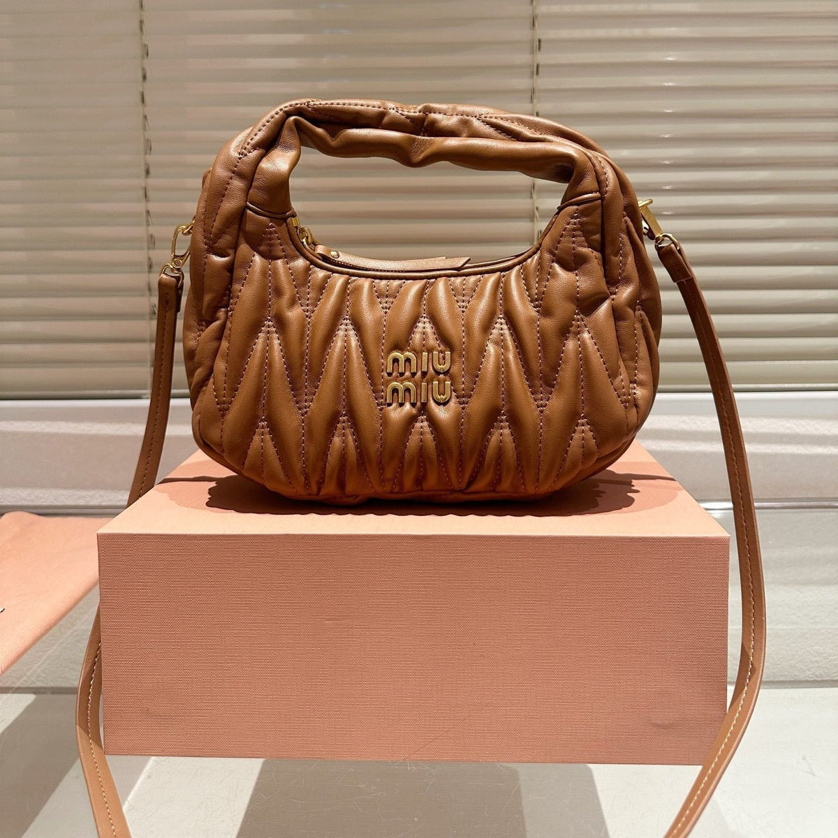 Wander Matelassé Nappa Hobo Bag 23 in Caramel Brown Lambskin