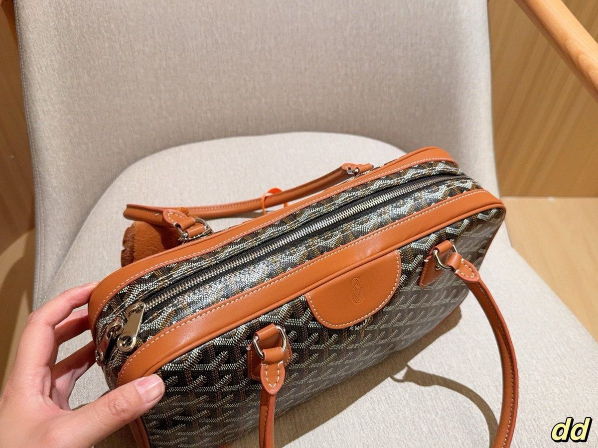 Goyard Saint Martin Bag 35 in Brown Goyardine Canvas and Calfskin