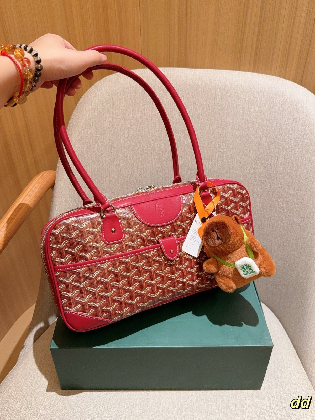 Goyard Saint Martin Bag 35 in Cadmium Red Goyardine Canvas and Calfskin