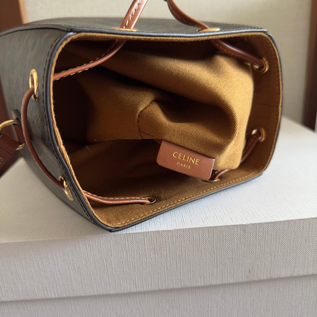 Celine Micro Sailor 17 in Black Triomphe Canvas and Brown Calfskin Trim Bag