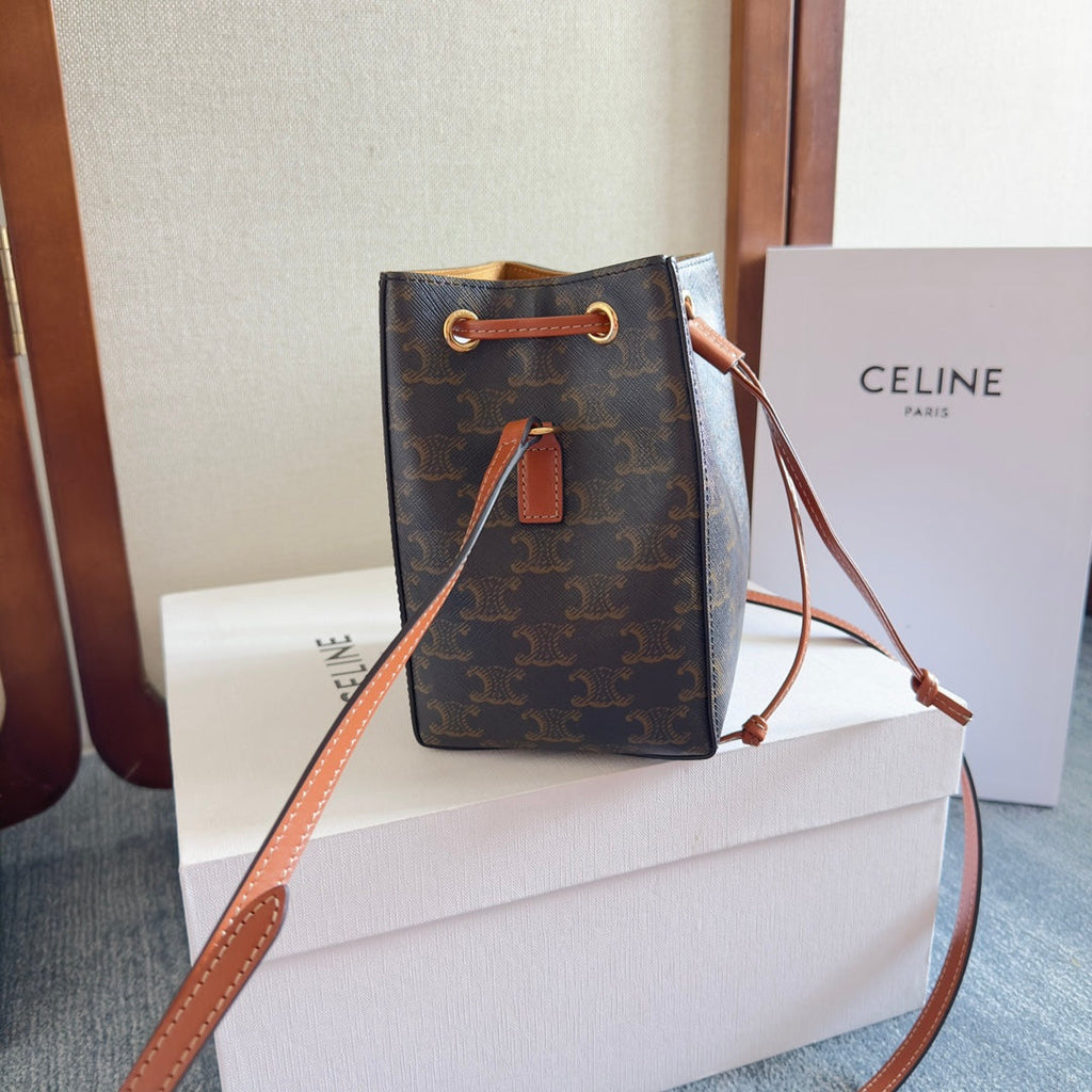 Celine Micro Sailor 17 in Black Triomphe Canvas and Brown Calfskin Trim Bag