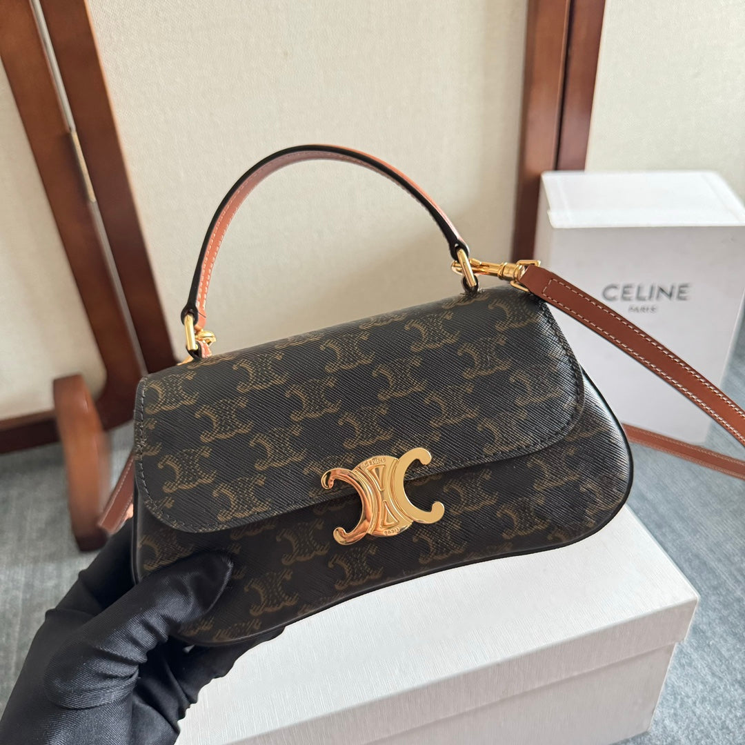 Celine Teen Lola 20 in Black Triomphe Canvas Gold Hardware Bag