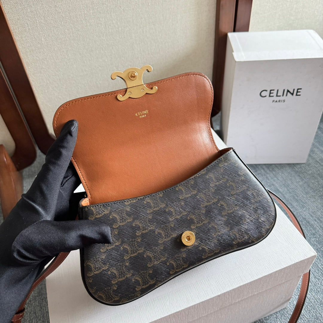 Celine Teen Lola 20 in Black Triomphe Canvas Gold Hardware Bag