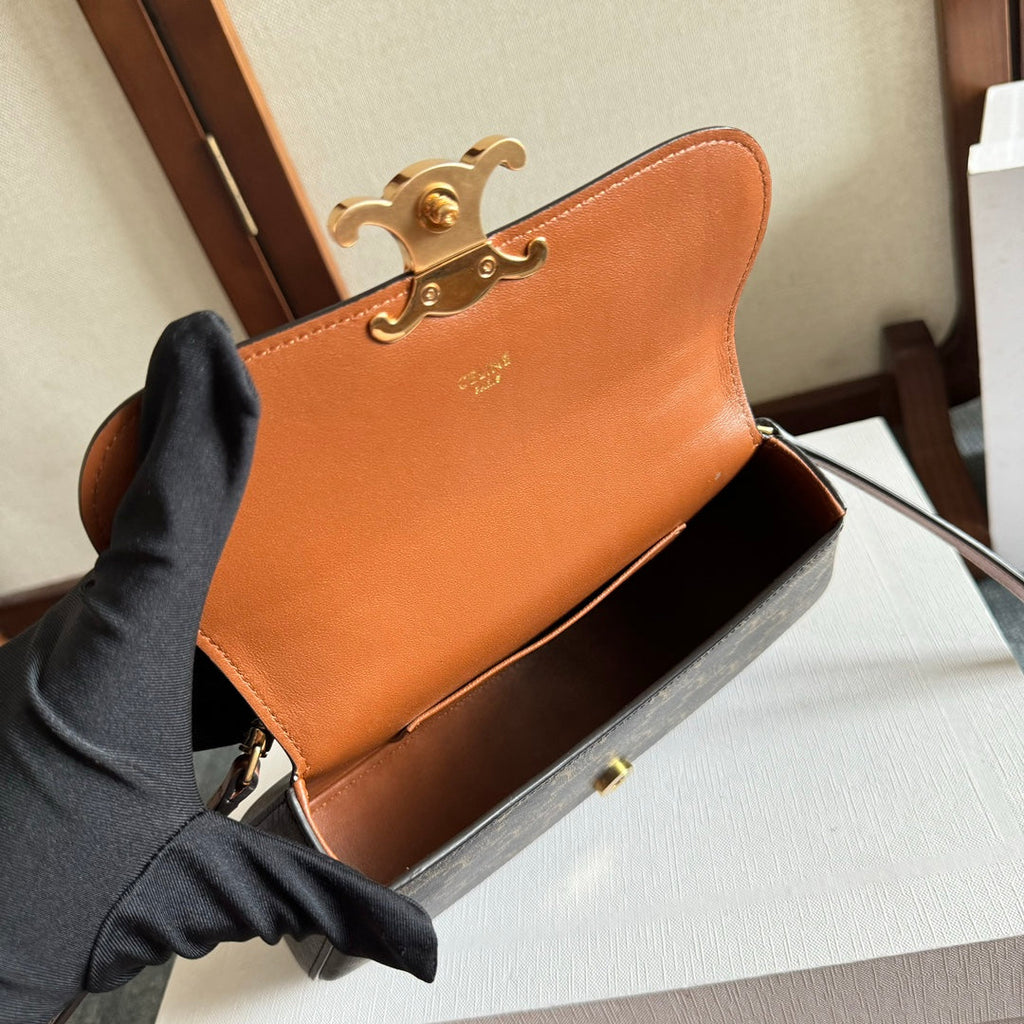 Celine Teen Lola 20 in Black Triomphe Canvas Gold Hardware Bag