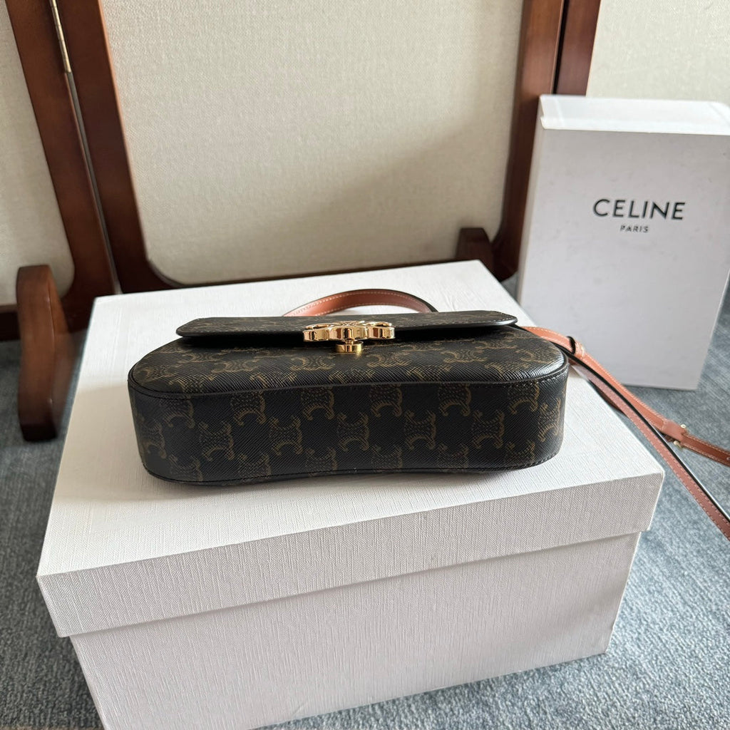Celine Teen Lola 20 in Black Triomphe Canvas Gold Hardware Bag