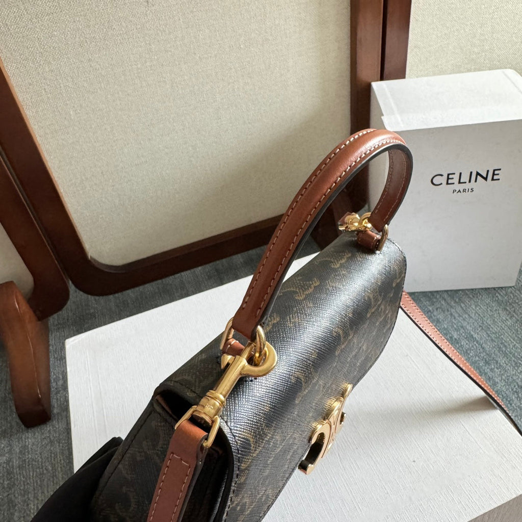 Celine Teen Lola 20 in Black Triomphe Canvas Gold Hardware Bag