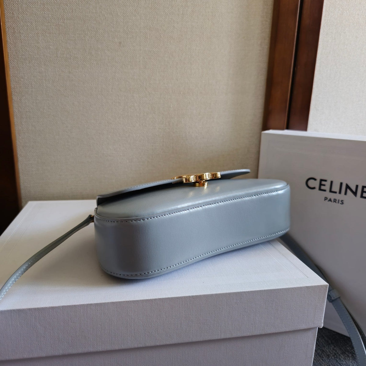 Celine Teen Lola Triomphe Bag 20 in Cool Gray Blue Calfskin