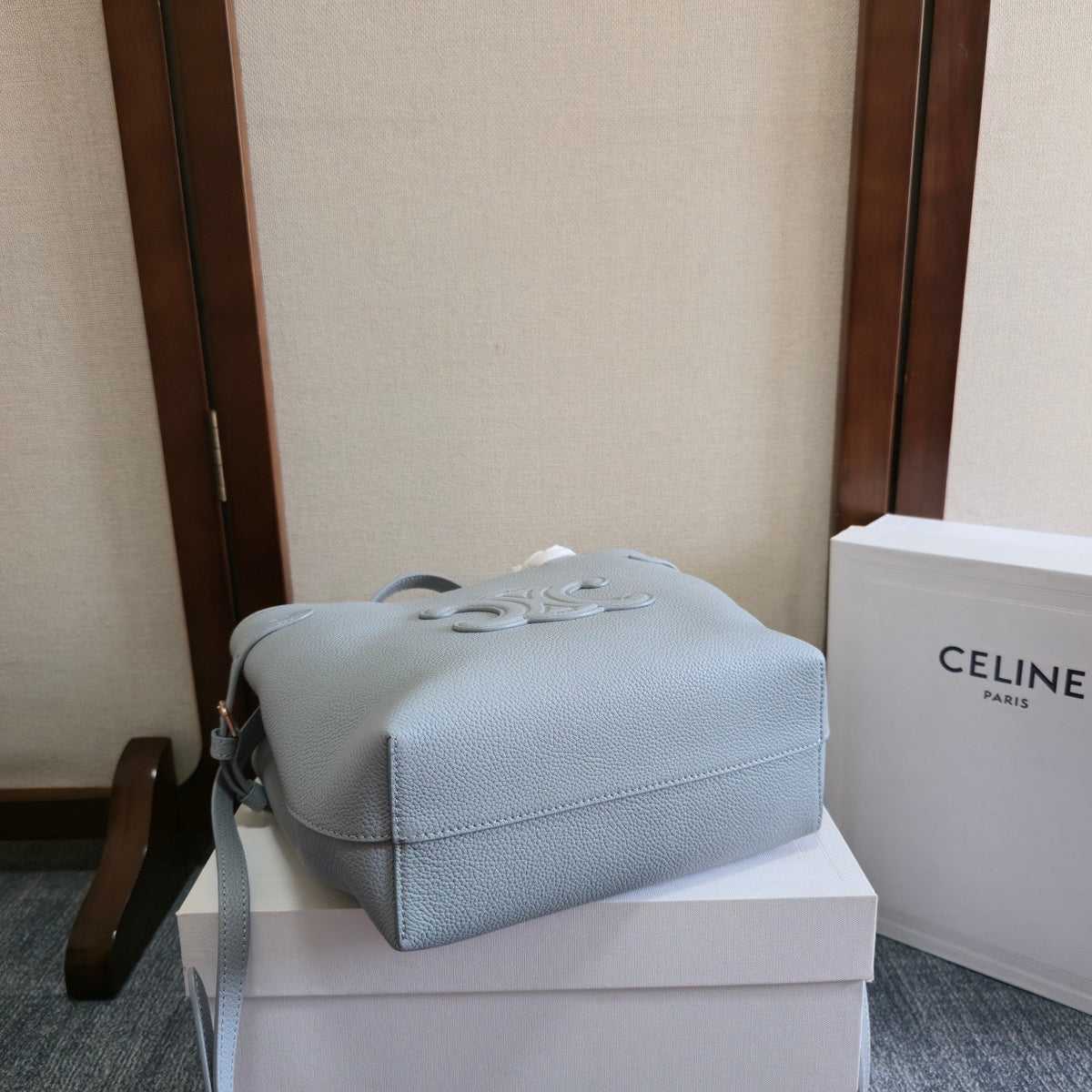 Celine Mini Cabas Anais Cuir Triomphe 20 in Blue Grey Grained Calfskin Bag