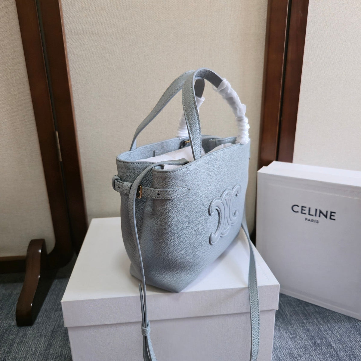 Celine Mini Cabas Anais Cuir Triomphe 20 in Blue Grey Grained Calfskin Bag