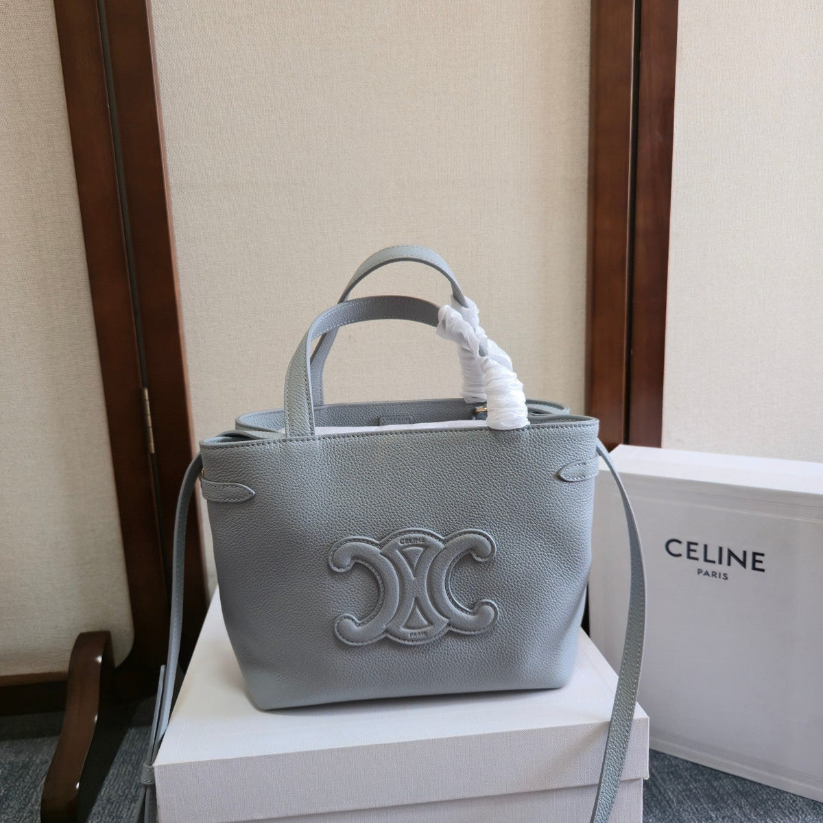 Celine Mini Cabas Anais Cuir Triomphe 20 in Blue Grey Grained Calfskin Bag