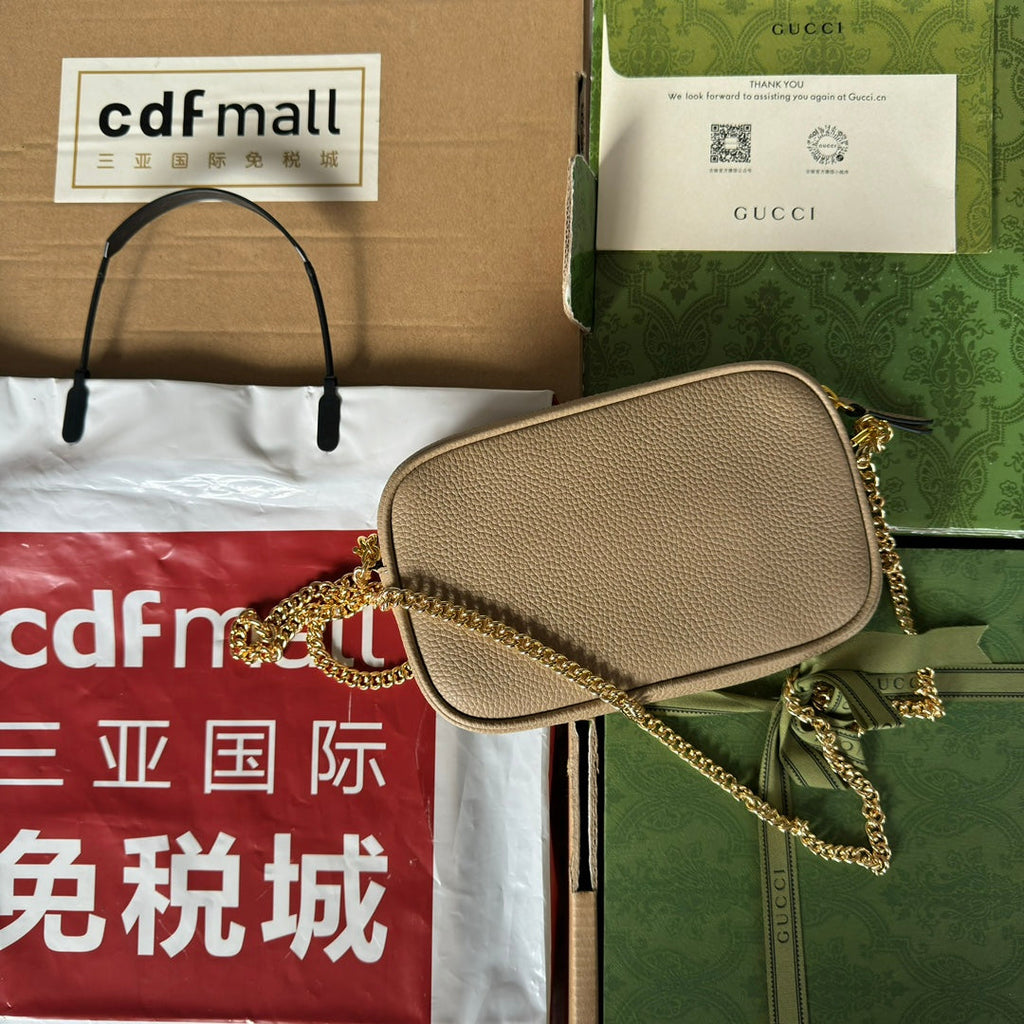 Gucci Marmont Mini Shoulder Bag 18 in Buff Beige Calfskin Gold Hardware