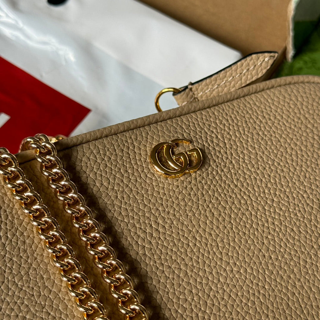 Gucci Marmont Mini Shoulder Bag 18 in Buff Beige Calfskin Gold Hardware