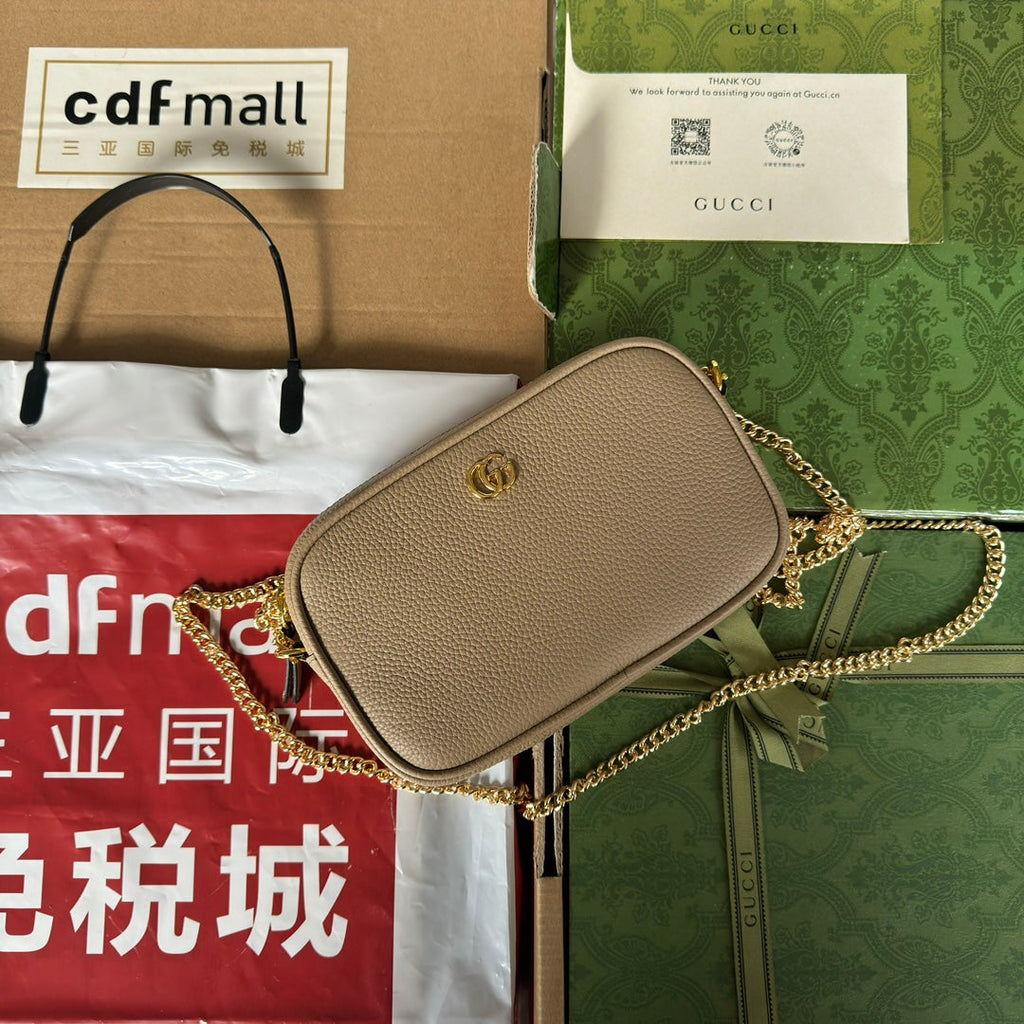 Gucci Marmont Mini Shoulder Bag 18 in Buff Beige Calfskin Gold Hardware