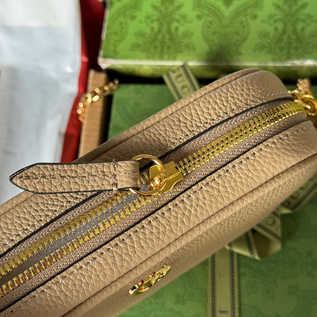 Gucci Marmont Mini Shoulder Bag 18 in Buff Beige Calfskin Gold Hardware