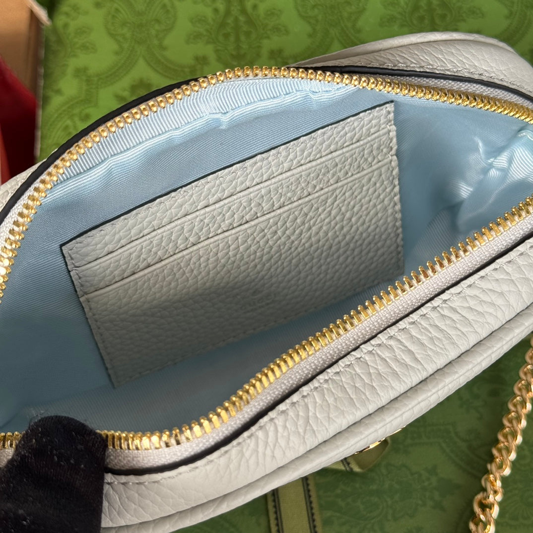 Gucci Marmont Mini Shoulder Bag 18 in Light Gray Calfskin Gold Hardware