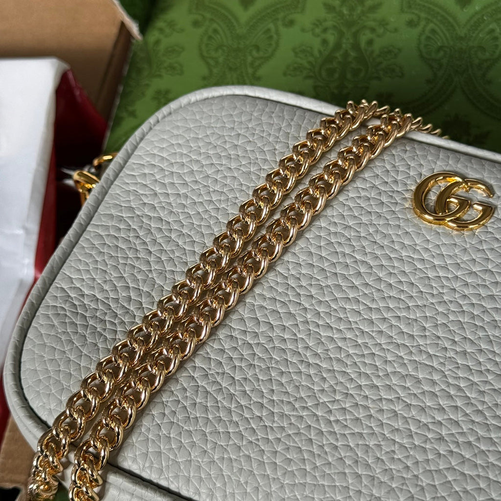 Gucci Marmont Mini Shoulder Bag 18 in Light Gray Calfskin Gold Hardware