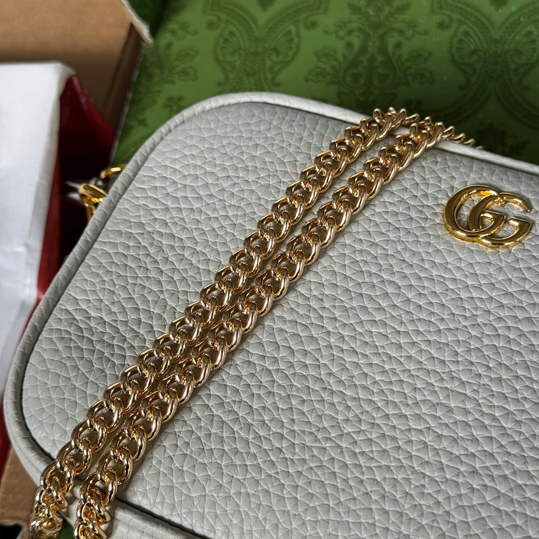 Gucci Marmont Mini Shoulder Bag 18 in Light Gray Calfskin Gold Hardware