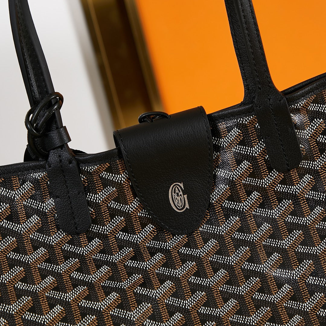 Goyard Saint Louis PM 34 in Black Goyardine Canvas and Calfskin Bag
