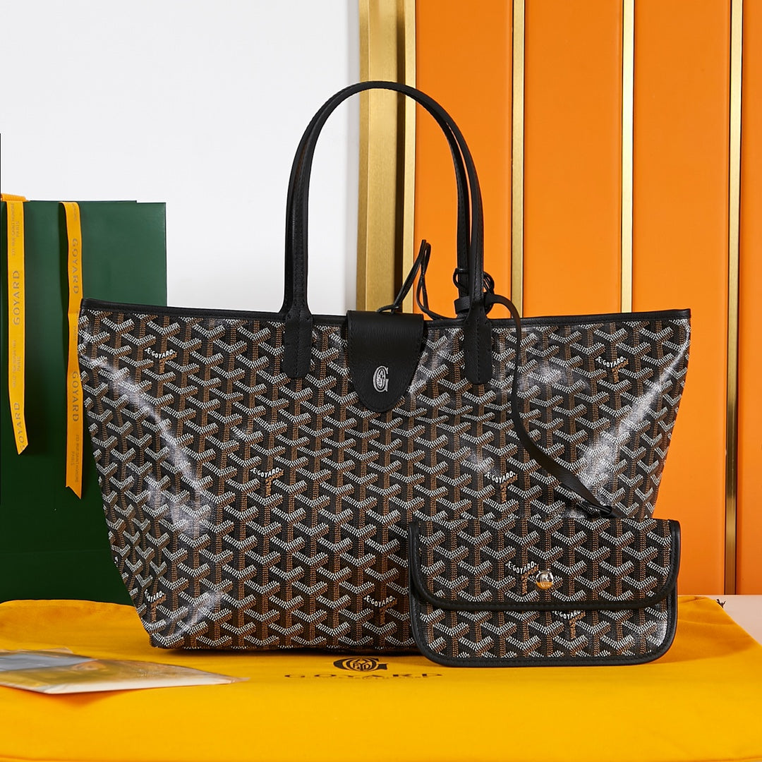 Goyard Saint Louis PM 34 in Black Goyardine Canvas and Calfskin Bag