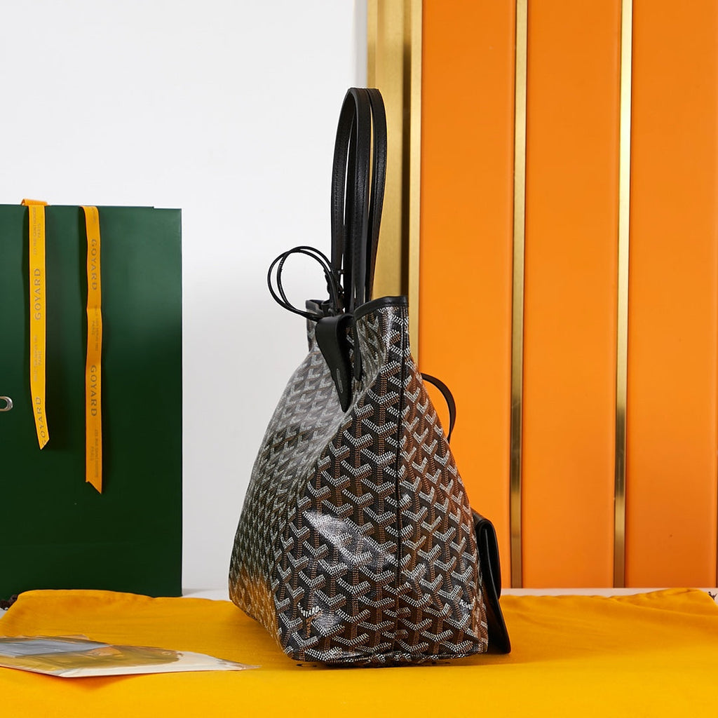 Goyard Saint Louis PM 34 in Black Goyardine Canvas and Calfskin Bag